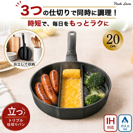 ParkLane パークレーン 立つフライパン トリプル 仕切りパン 20cm ダークグレー K-11081DGY IH対応 ガス火対応 キッチン用品 フライパン 仕切り付 お弁当 自立式 立てられる 深型 同時調理 時短 PFOAフリー PFOSフリー