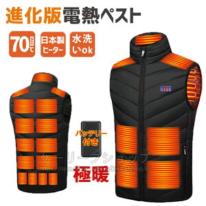 あす楽 【20000mAhバッテリー2個】電熱ベスト バッテリー付き 21枚内蔵 加熱ベスト 日本製繊維ヒーター ヒーターベスト 発熱ベスト 4つボタンで独立制御 防寒ベスト 電熱ジャケット 中綿 3段階