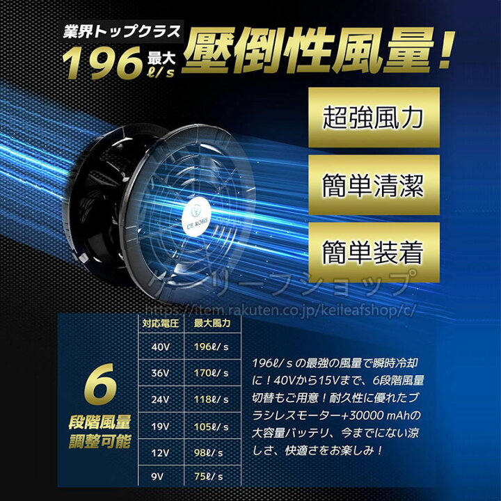 楽天市場】即納「正規品」2026年新型 最大40V/30000mAh ファン 