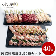 【送料無料】阿波尾鶏 焼き鳥 5種類×2袋 計40本セット （けい樂亭 部位 食べ比べ もも むね 皮 ねぎま …