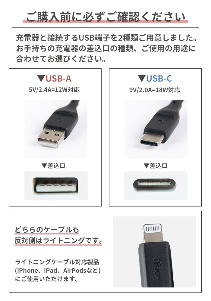 IFace ライトニングケーブル 1.2m USB Type-A Type-C MFi取得品 スマートフォン・携帯電話アクセサリー