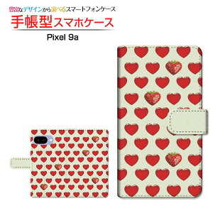Google Pixel 9a グーグル ピクセル ナインエー 対応 手帳型 スマホケース カメラ穴対応 クリアケース付 ハートイチゴドット 食べ物 いちご イチゴ ハート 水玉 レッド 赤 [ ダイアリー型 ブック