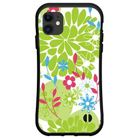 液晶保護フィルム付 iPhone 12 miniアイフォン トゥエルブ ミニdocomo au SoftBank落としても割れにくい驚きの衝撃吸収力豊富なオリジナルデザイン耐衝撃 ハイブリッドケース花とグリーン