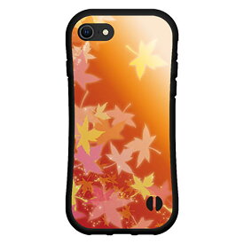 液晶保護ガラスフィルム付 iPhone 7アイフォン セブンdocomo au SoftBank落としても割れにくい驚きの衝撃吸収力豊富なオリジナルデザイン耐衝撃 ハイブリッドケース紅葉（オレンジ）