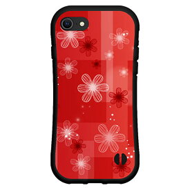 液晶保護ガラスフィルム付 iPhone 8アイフォン エイトdocomo au SoftBank落としても割れにくい驚きの衝撃吸収力豊富なオリジナルデザイン耐衝撃 ハイブリッドケース花模様(赤橙)
