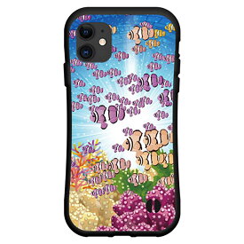 液晶保護ガラスフィルム付 iPhone 11 Proアイフォン イレブン プロdocomo au SoftBank落としても割れにくい驚きの衝撃吸収力豊富なオリジナルデザイン耐衝撃 ハイブリッドケース魚群
