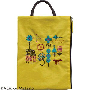 またのあつこ 刺繍バッグ 刺繍フラットポーチ小さな森 イエロー 705-206