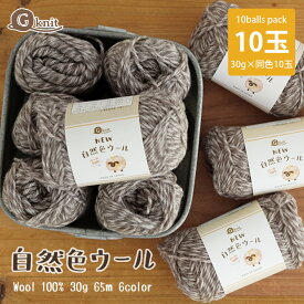 ＼17日0時～クーポン利用可／【6008F】自然色ウール 同色10玉パックウール100 無着色 30g G-knit 毛糸ZAKKAストアーズ