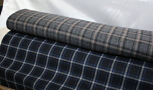 ウール混タータンチェック生地 紺系 グレー系【服地/ウール混/スカート/パンツ/ウエヤー/日本製】