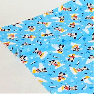 ミッキーマウス生地 ディズニーオックス生地 水色【ミッキー/オックス/レッスンバック/上履き入れ/入園入学用/国産生地】