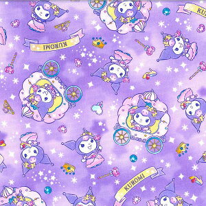キャラクター生地 クロミ スパークル柄 G8979 ラベンダー 【キャラクターオックス生地/コットン100%/クロミちゃん/ハンドメイド/入園入学/体操着入れ/ランチョンマット/ラベンダー/国