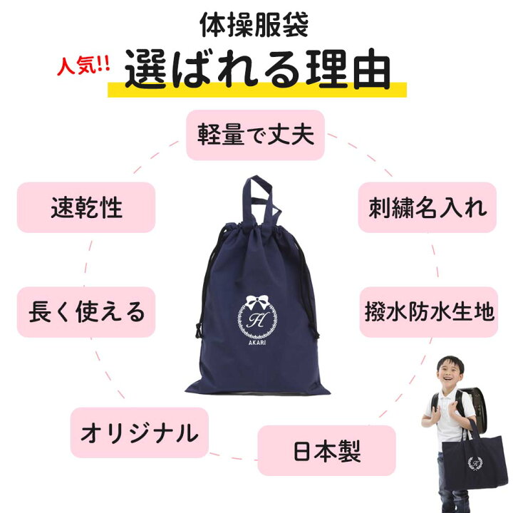 楽天市場】体操着袋 撥水 名前 刺繍 入園入学 準備 体操服入れ 男の子 