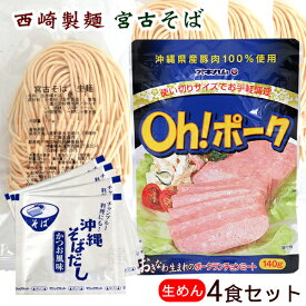 西崎製麺 宮古そば 生麺4食セット （丸麺）（生麺・そばだし・ポーク） 【送料無料メール便】