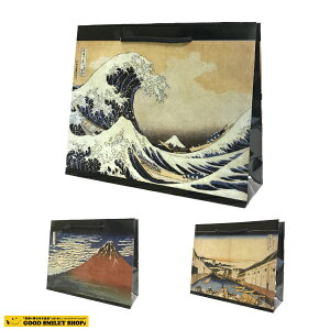 【10枚セット〜】手提げ袋 バッグ 紙バック 紙袋 HOKUSAI 3種類 葛飾北斎 和柄 日本 マツシロ製品