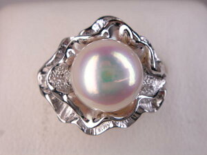 9.6mm ★プラチナパールリング★あこや本真珠★個性的★ダイヤ計0.03ct
