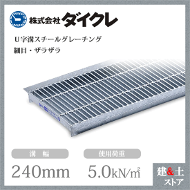 ダイクレ U字溝グレーチング 溝幅240用 細目(ザラ) 歩道用・T-2 スチール製 R1SU19-24