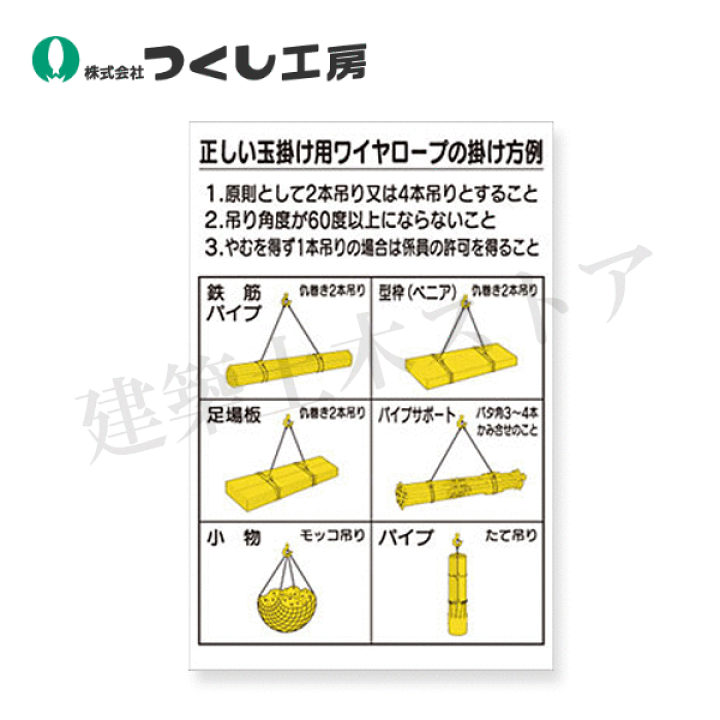 楽天市場】つくし工房 53-CS 安全標識 正しい玉掛け用ﾜｲﾔﾛｰﾌﾟの