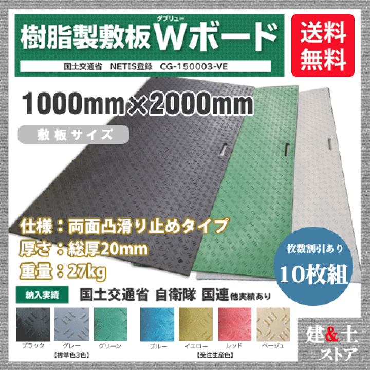 楽天市場】樹脂製敷板 Wボード 1m×2m 1,000mm×2,000mm×20(13)mm 27kg