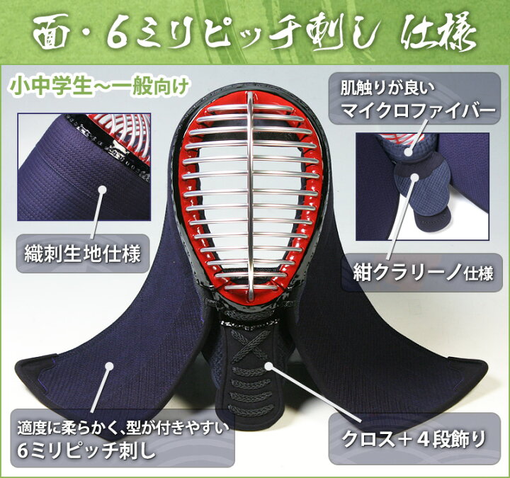 楽天市場】剣道 防具 面 ○6ミリジャストフィットピッチ刺し・面[Me  