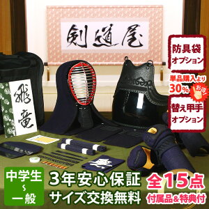 【新入生応援】実戦型 防具一式 全15点『飛竜』剣道 防具セット 5ミリ刺しJFP PRO   ★お好きな面手拭をプレゼント\キャンペーン中/  ★小手3種から選択・洗えるor握り重視or本格鹿革