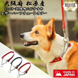 【散歩が楽しい季節になりました】首輪【日本製 本革犬具】マイスタープラスレザー ハーフチェーンカラー カワノ産業 日本製 本革 犬首輪 首輪 引っ張り対策 トレーニング しつけ用品 肌荒れ対策 静電気対策 おしゃれ 犬の体温や湿気になじみやすい 丈夫で長持ち しつけ