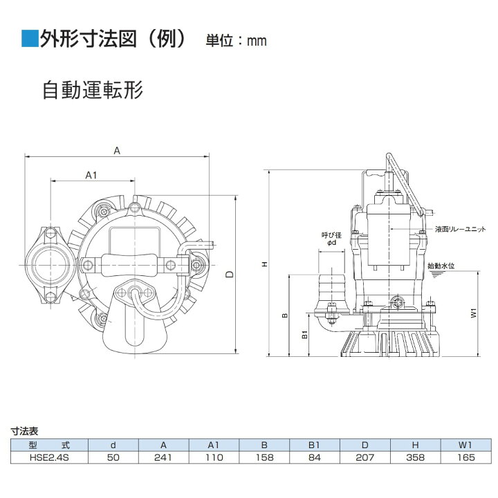 楽天市場】ツルミ 水中ポンプ HSE2.4S 自動型 2吋/50mm 50Hz/60Hz 単相 