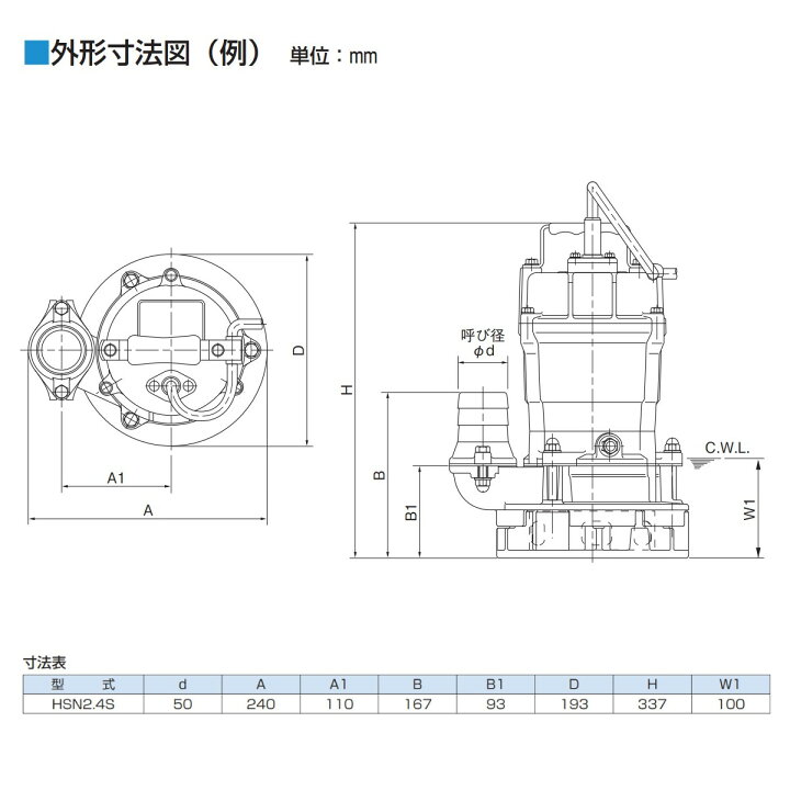 楽天市場】ツルミ 水中ポンプ HSN2.4S 軟弱地 山林 単相100V 50Hz/60Hz 