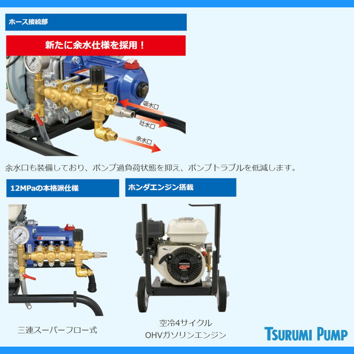 楽天市場】ツルミ 高圧洗浄機 HPJ-4120ME2 小型 エンジン式 吐出ホース 