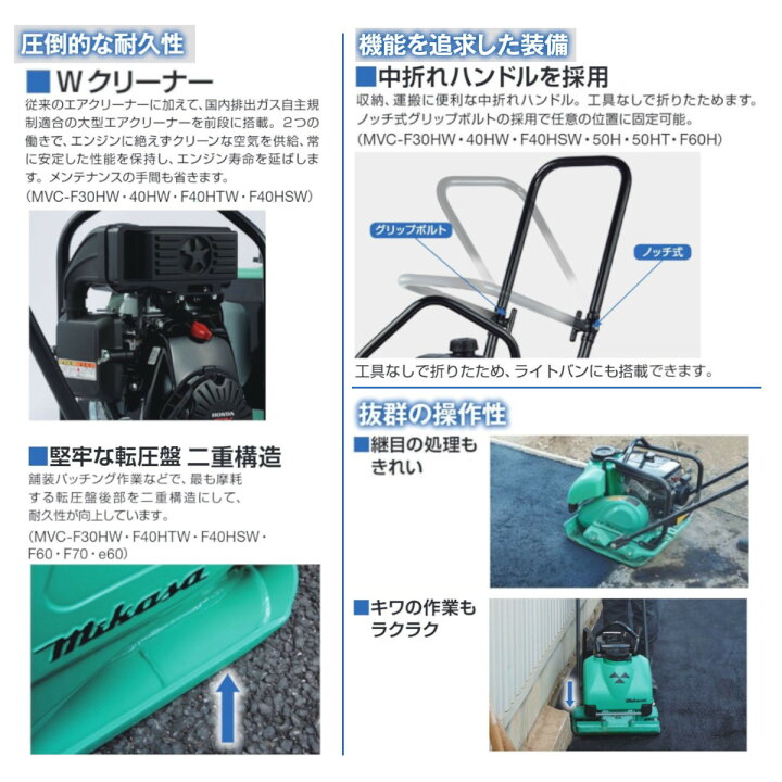楽天市場】三笠産業 プレートコンパクター MVC-F40HSW 低騒音型 低騒音 