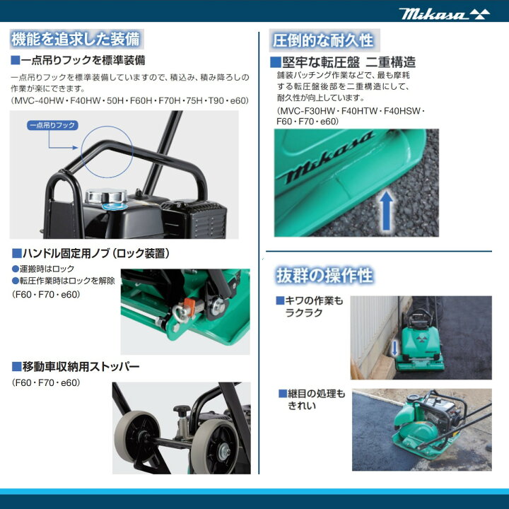 楽天市場】三笠産業 プレートコンパクター MVC-F60H Crt 回転式移動車 