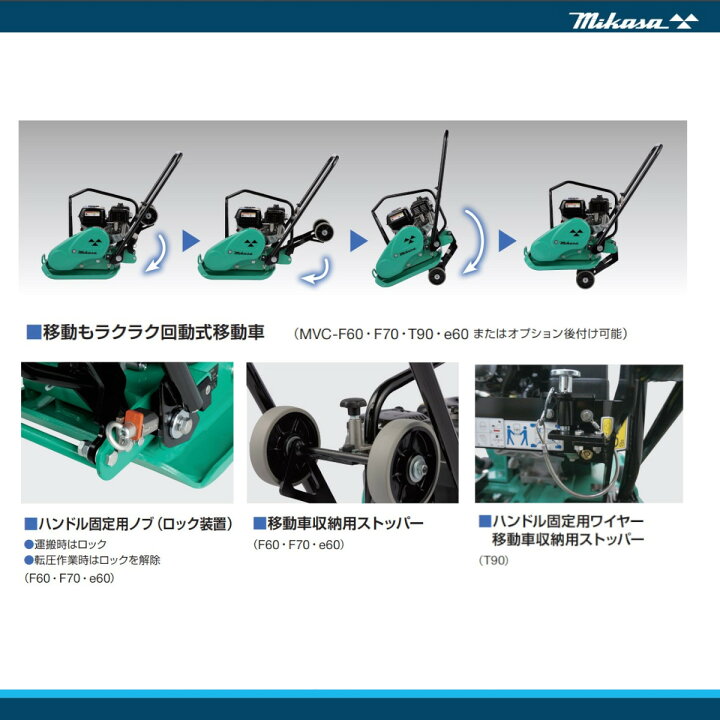 楽天市場】三笠産業 プレートコンパクター MVC-F70H Crt 回転式移動車 