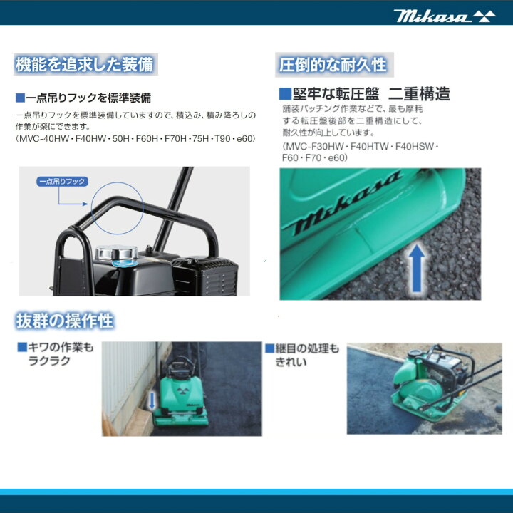 楽天市場】三笠産業 プレートコンパクター MVC-F70H Crt 回転式移動車 