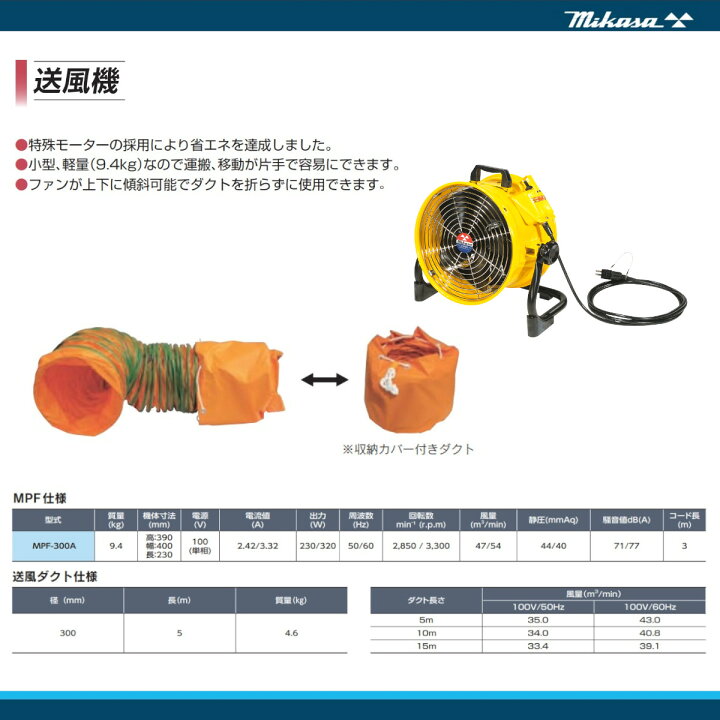 楽天市場】三笠産業 送風機 MPF-300A ダクト 業務用 換気用 工場用 