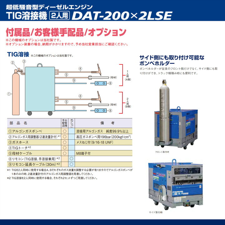 楽天市場】デンヨー 溶接機 DAT-200×2LSE 2人用 ガソリン 軽油 TIG 