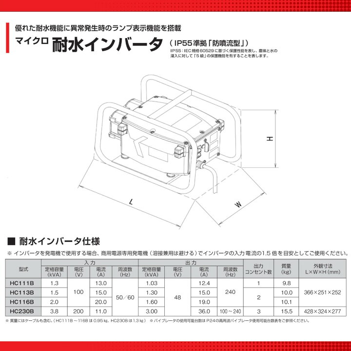 楽天市場】エクセン インバータ 耐水 HC111B 1.3kVA 高周波 