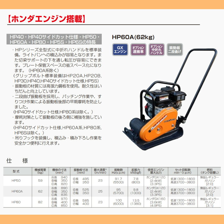 楽天市場】明和製作所 プレートコンパクター HP60A 旧型式 HP60 