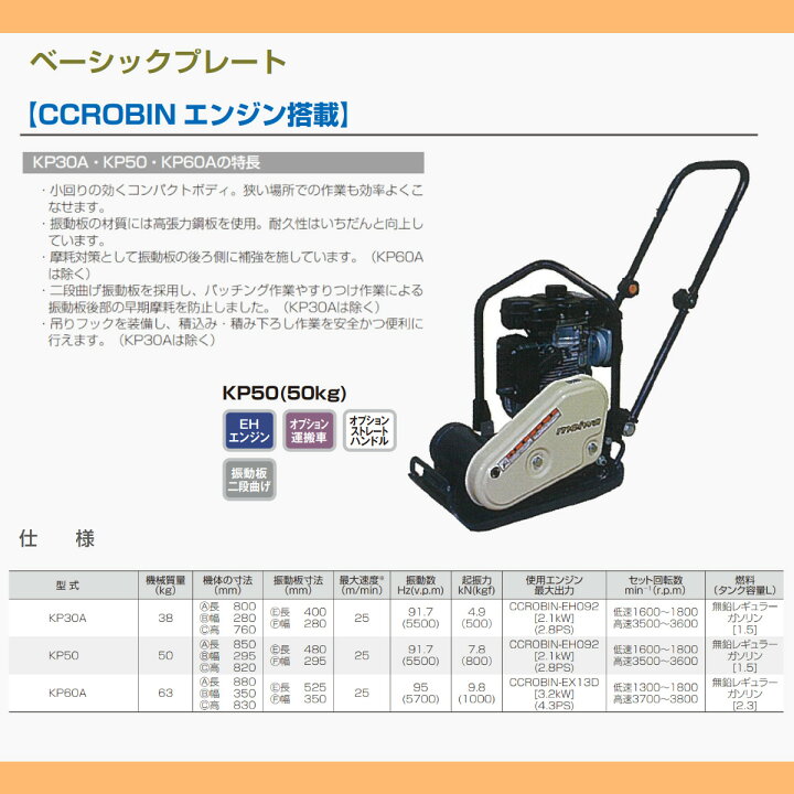 楽天市場】明和製作所 プレートコンパクター KP50 中折れハンドル 転 