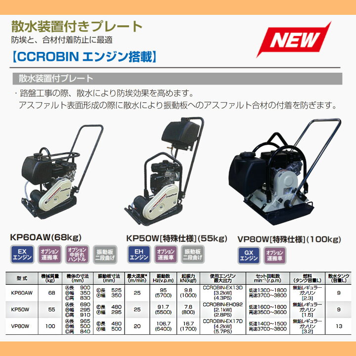 楽天市場】明和製作所 プレートコンパクター KP60AW 散水装置 水タンク 