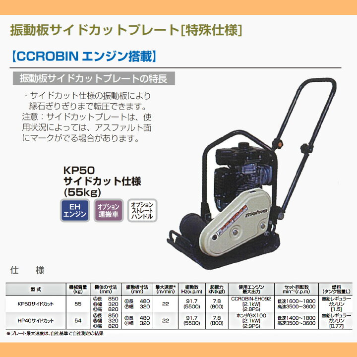 楽天市場】明和製作所 プレートコンパクター KP50 サイドカット仕様 中 
