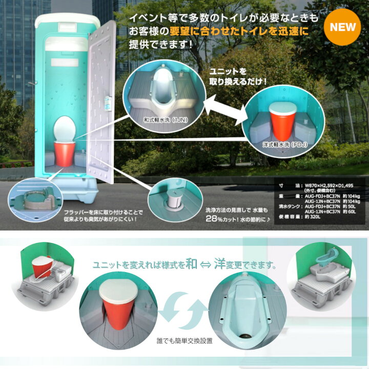 仮設トイレ(汲み取り式)、簡易水洗ペダル式【丈夫で頑丈、事務所の常設 