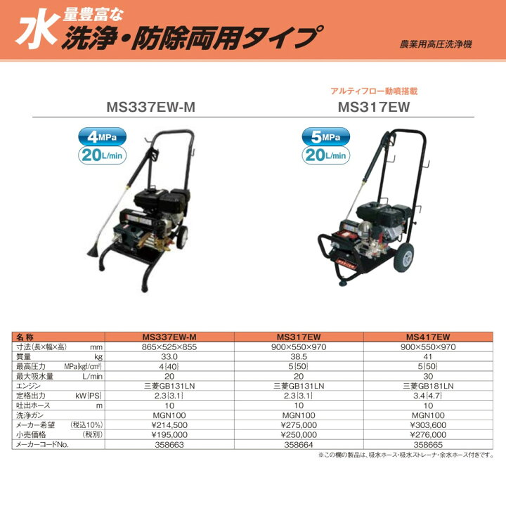 楽天市場】丸山製作所 高圧洗浄機 MS337EW-M エンジン式 洗浄 防除 