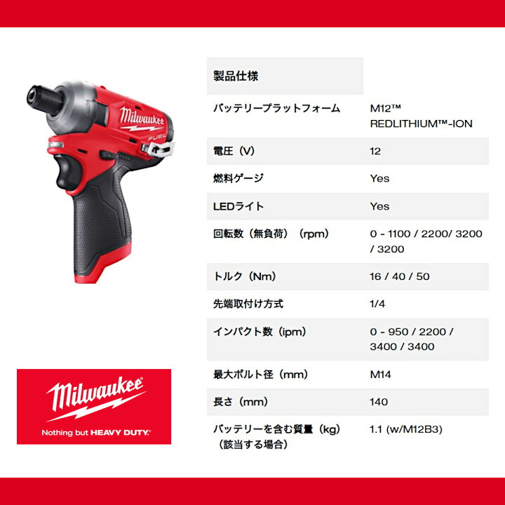 楽天市場】ミルウォーキー インパクトドライバー M12 FQID-0 JP 本体  