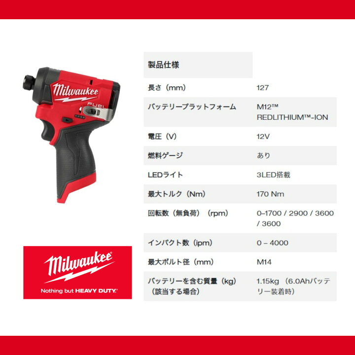 楽天市場】ミルウォーキー インパクトドライバー M12 FID2-0X JP 本体 