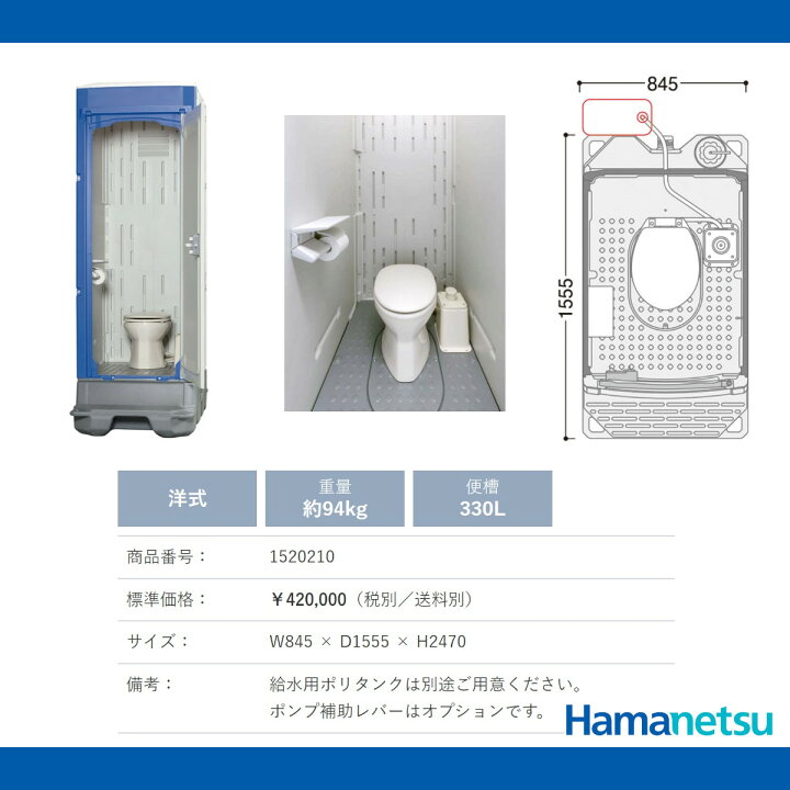 楽天市場】ハマネツ 仮設トイレ 洋式 ポンプ式簡易水洗 TU-iXFUW 