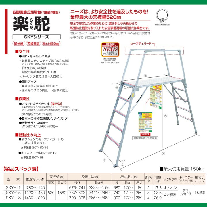 楽天市場】ナカオ 脚立 足場台 SKY-18 旧型式 SKY-18-4 楽駝 妻側一体 