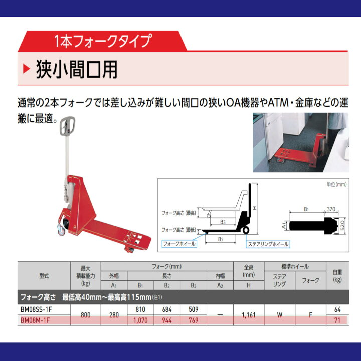 楽天市場】スギヤス ハンドパレットトラック BM08M-1F ビシャモン 1本 