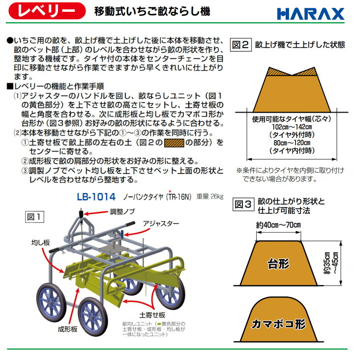 楽天市場】ハラックス レベリー LB-1014 移動式 いちご 畝 ならし機 畝 