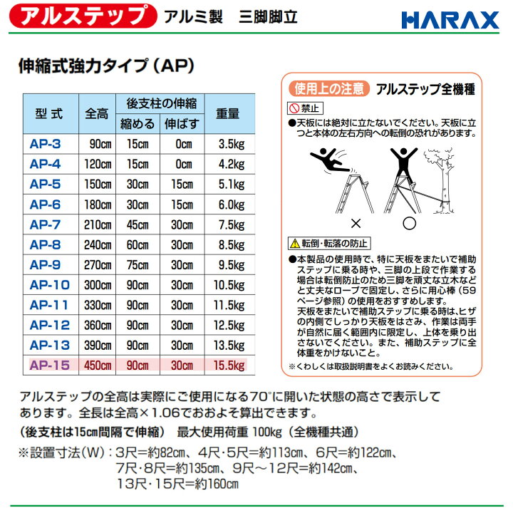 楽天市場】ハラックス アルステップ AP-15 三脚脚立 伸縮式強力タイプ 