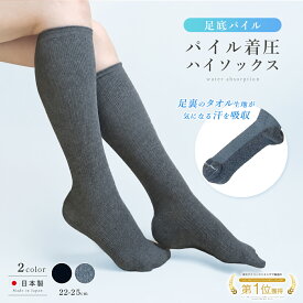 kenkofan 足底パイル着圧ソックス 足底クッション着圧 レディース 足裏パイル タオル生地 ブラック 黒 グレー 22-25cm