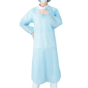 プラスチックエプロン 袖付タイプ ふつう 00057088 ブルー 10枚